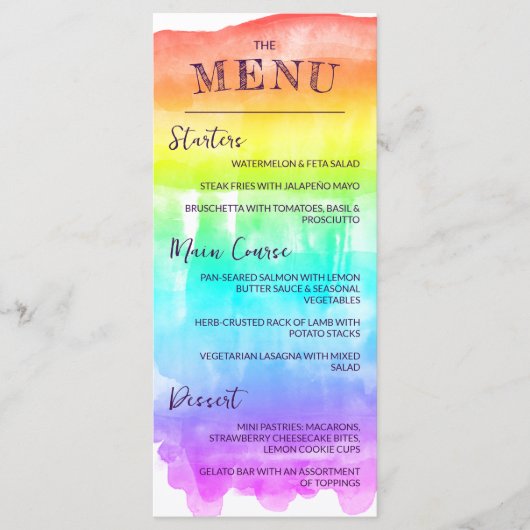 Rainbow Waterverf Wash LGBTQ Wedding Menu (Voorkant)