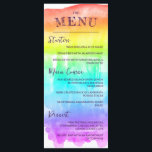 Rainbow Waterverf Wash LGBTQ Wedding Menu<br><div class="desc">Kleurrijke LGBTQ bruiloft menu met een waterverf ombre wassen die het grootste deel van de kaart met charmante hand-schrijven lettertypen in het donker paarse. Voeg je voorgerechten,  hoofdgerechten en desserts toe.</div>