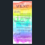 Rainbow Waterverf Wash LGBTQ Wedding Menu<br><div class="desc">Kleurrijke LGBTQ bruiloft menu met een waterverf ombre wassen die het grootste deel van de kaart met charmante hand-schrijven lettertypen in het donker paarse. Voeg je voorgerechten,  hoofdgerechten en desserts toe.</div>