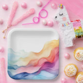 Rainbow Waterverf Wave Papieren Bordje (Feest)