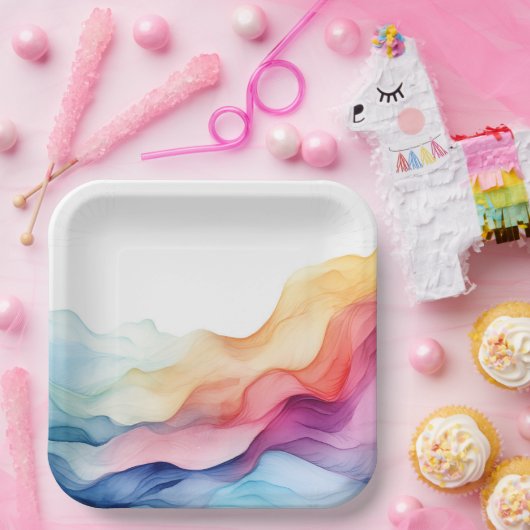 Rainbow Waterverf Wave Papieren Bordje (Feest)