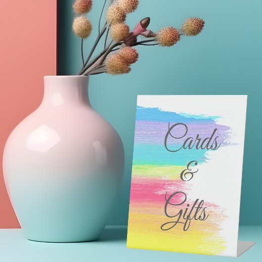 Rainbow Waterverf Wedding Cards en Gifts Table Reclamebord Met Voetstuk
