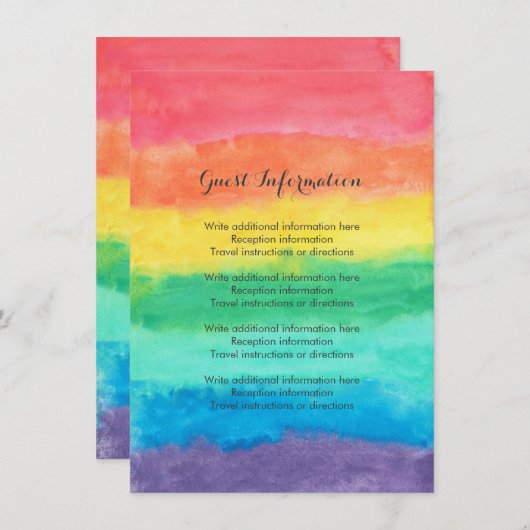 Rainbow Waterverf Wedding Informatiekaartje (Voorkant / Achterkant)
