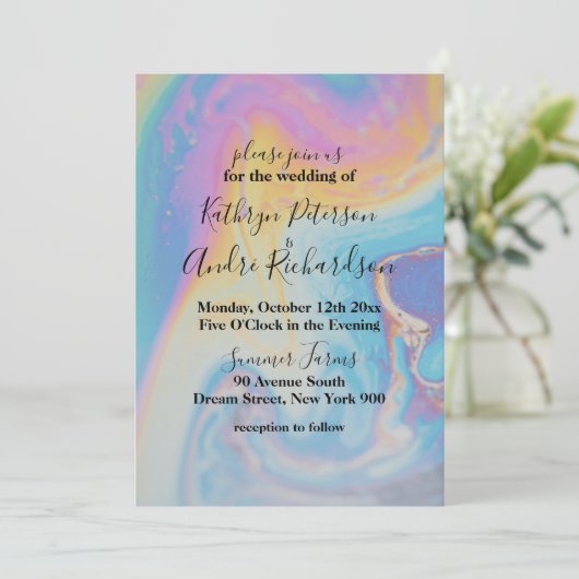 Rainbow Waterverf Wedding Invitation Kaart (Staand voorkant)