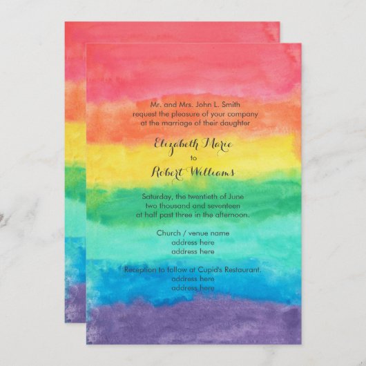 Rainbow Waterverf Wedding Kaart (Voorkant / Achterkant)