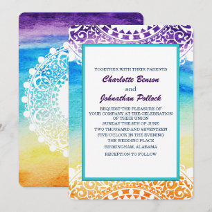 Rainbow Waterverf White Mandala Wedding Kaart