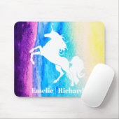 Rainbow-Waterverf & White Unicorn Silhouette Muismat (Met muis)