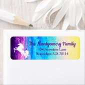 Rainbow-Waterverf & witte unicorn | Familienaam Etiket (Insitu)