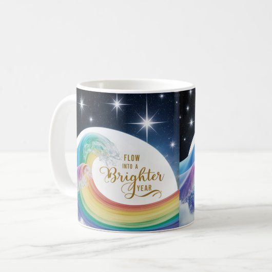 Rainbow Wave Brighter Year Inspirational Classic Koffiemok (Voorkant links)