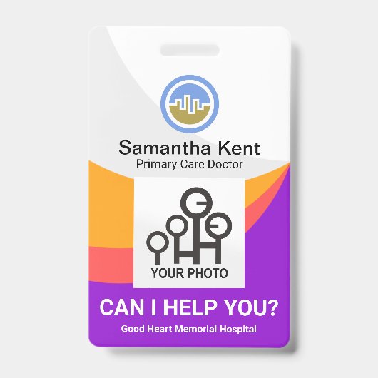 Rainbow Wave Curvature Medische arts Foto Badge (Voorzijde)