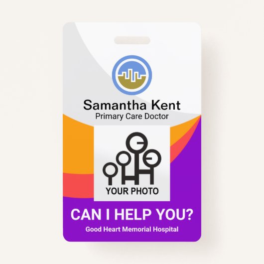 Rainbow Wave Curvature Medische arts Foto Badge (Voorkant)