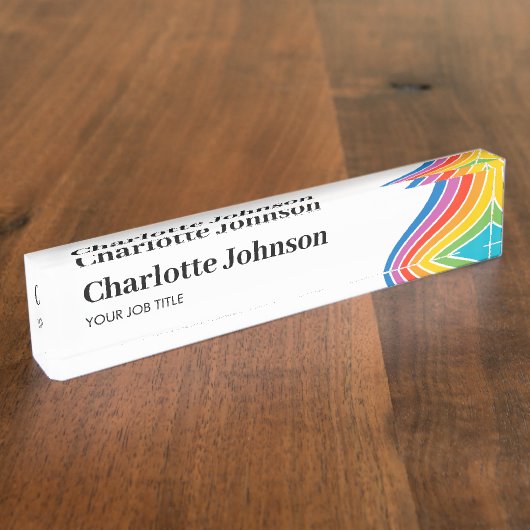Rainbow Wave Personalized Name Business Naambordje (Zijkant)