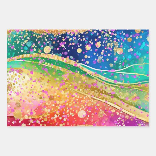 Rainbow Wave with Confetti Inpakpapier Vel (Voorkant 3)