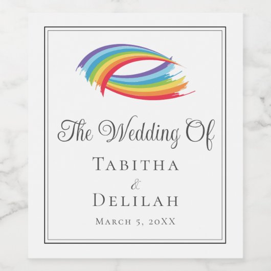 Rainbow Waves bruiloft prachtig gepersonaliseerd Wijn Etiket (Enkel label)