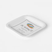 Rainbow Waves Chic LGBT Bruiloft Vierkant Papieren Bordje (Gebogen)