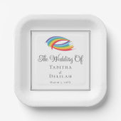 Rainbow Waves Chic LGBT Bruiloft Vierkant Papieren Bordje (Voorkant)