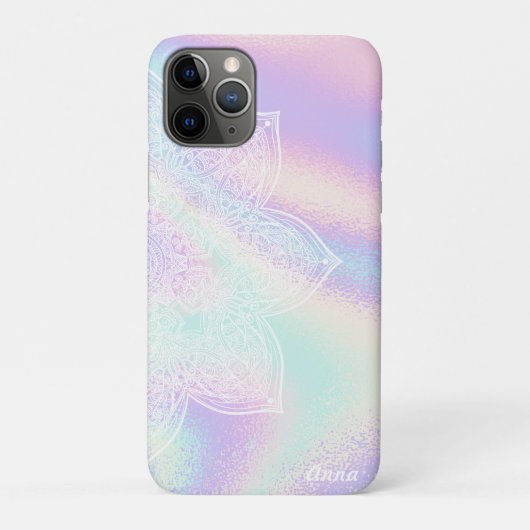 *~* Rainbow Waves Holographic Iridescent Mandala Case-Mate iPhone Case (Achterkant)
