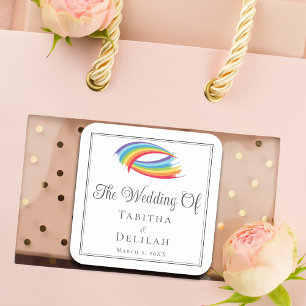 Rainbow Waves Mooie LGBT bruiloft Vierkante Sticker