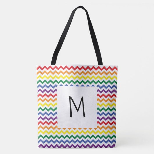 Rainbow Wavy Lines Monogram Canvas tas (Voorkant)