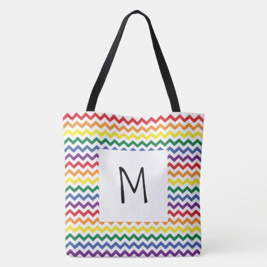 Rainbow Wavy Lines Monogram Canvas tas (Achterkant)