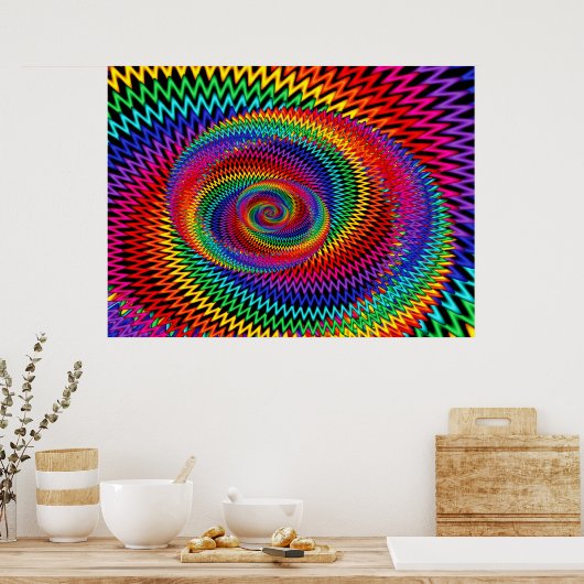Rainbow Wavy Spiral Fractal Poster (Keuken)