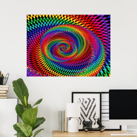 Rainbow Wavy Spiral Fractal Poster (Thuiskantoor)