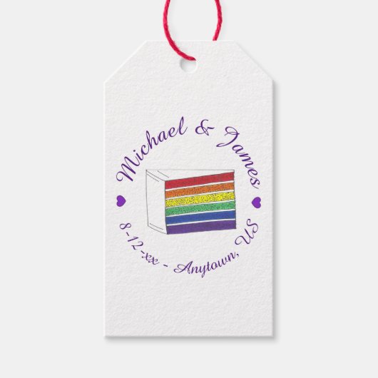 Rainbow Wedding Cake Slice Love Cadeaulabel (Voorkant)