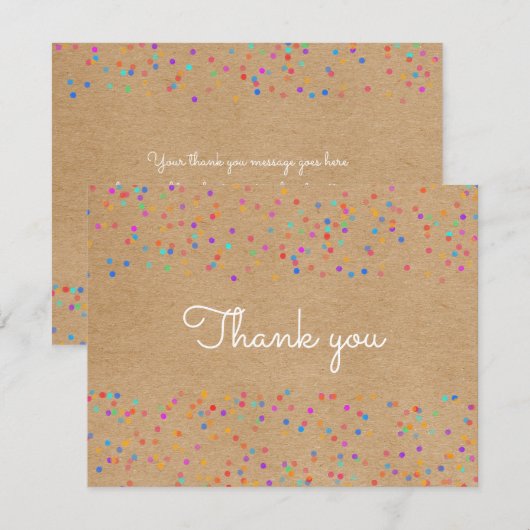 Rainbow Wedding Confetti Rustiek Kraft Script Bedankkaart (Voorkant / Achterkant)