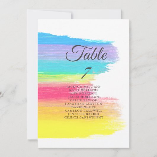 Rainbow Wedding Elegant Table Kaart met Namen (Achterkant)