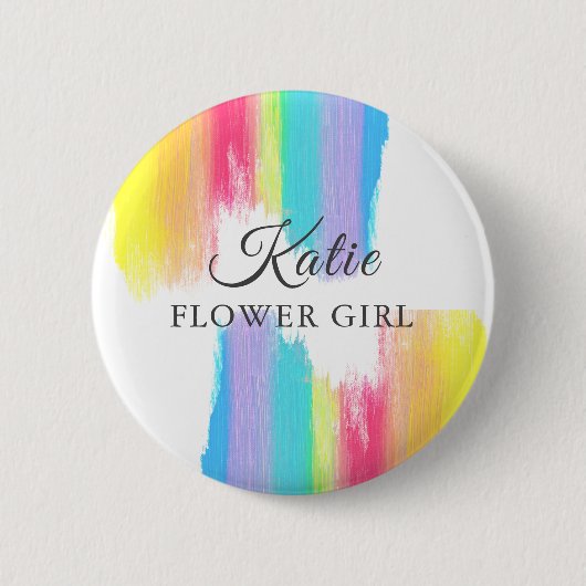 Rainbow Wedding Gepersonaliseerde Bloemenmeisje Na Ronde Button 5,7 Cm (Voorkant)