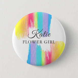 Rainbow Wedding Gepersonaliseerde Bloemenmeisje Na Ronde Button 5,7 Cm