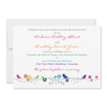 Rainbow Wedding Invitation Birds Flowers