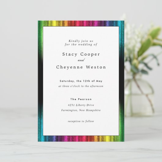 Rainbow Wedding Invitation with Black Accents Kaart (Staand voorkant)
