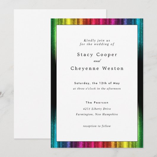 Rainbow Wedding Invitation with Black Accents Kaart (Voorkant / Achterkant)