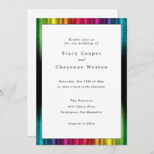 Rainbow Wedding Invitation with Black Accents Kaart