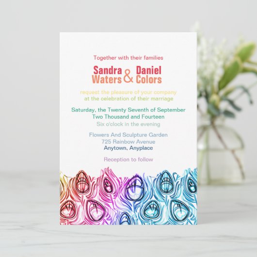 Rainbow Wedding Invitding Online Custom Sjabloon Kaart (Staand voorkant)