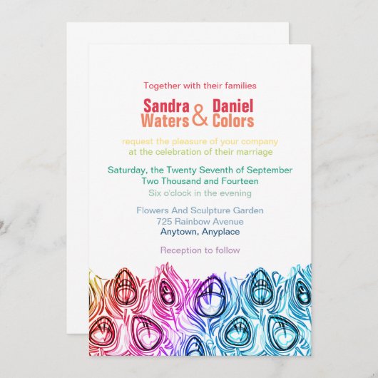 Rainbow Wedding Invitding Online Custom Sjabloon Kaart (Voorkant / Achterkant)