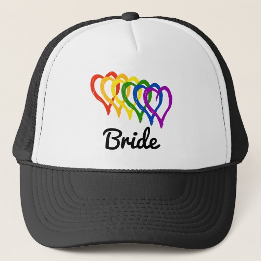 Rainbow Wedding Layered Hearts Bride Trucker Pet (Voorkant)
