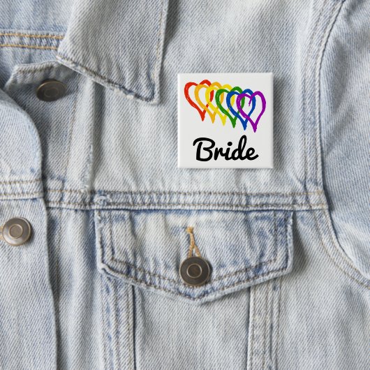 Rainbow Wedding Layered Hearts Bride Vierkante Button 5,1 Cm (In situ)