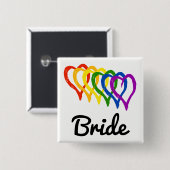 Rainbow Wedding Layered Hearts Bride Vierkante Button 5,1 Cm (Voorkant /achterkant)