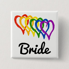 Rainbow Wedding Layered Hearts Bride Vierkante Button 5,1 Cm