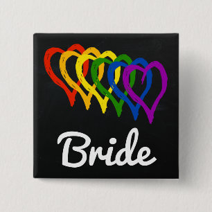 Rainbow Wedding Layered Hearts Bride Vierkante Button 5,1 Cm