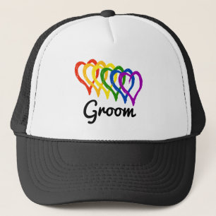 Rainbow Wedding Layered Hearts Groom Trucker Pet