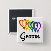Rainbow Wedding Layered Hearts Groom Vierkante Button 5,1 Cm (Voorkant /achterkant)
