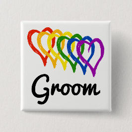 Rainbow Wedding Layered Hearts Groom Vierkante Button 5,1 Cm