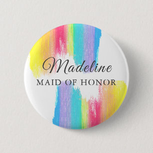 Rainbow Wedding Maid of Honor Custom Name Label Ronde Button 5,7 Cm