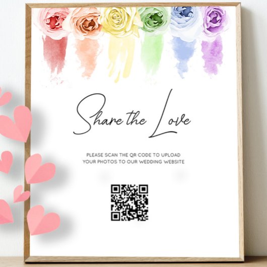Rainbow Wedding QR Code Sign Fotoplaat