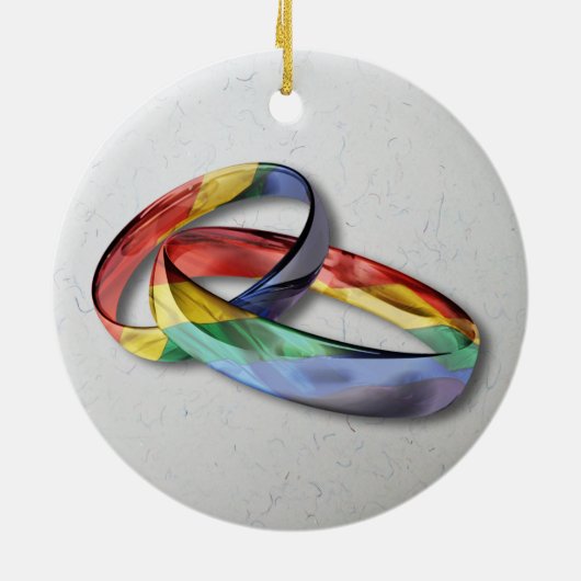 Rainbow Wedding Rings for Marriage Equality for Ma Keramisch Ornament (Achterkant)