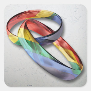 Rainbow Wedding Rings for Marriage Equality for Ma Vierkante Sticker