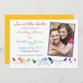 Rainbow Wedding Save the Date Birds Flowers (Voorkant / Achterkant)